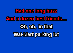 Had one long buzz

And a dozen best friends...
Oh, oh, in that
Wal-Mart parking lot