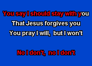 You say I should stay with you

That Jesus forgives you
You pray I will, but I won't

No I don't, no I don't