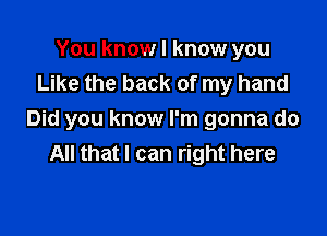 You know I know you
Like the back of my hand

Did you know I'm gonna do
All that I can right here