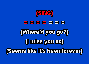 (SING)

(Where'd you go?)

(I miss you so)

(Seems like it's been forever)