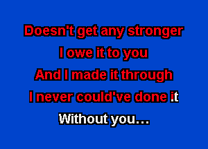 Doesn't get any stronger
I owe it to you

And I made it through
I never could've done it
Without you...