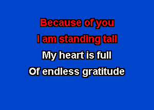 Because of you
I am standing tall
My heart is full

Of endless gratitude