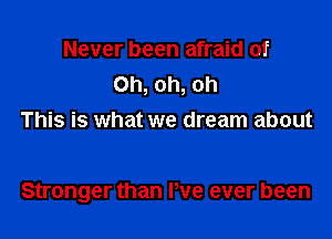 Never been afraid of
Oh, oh, oh
This is what we dream about

Stronger than Pve ever been