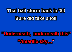 That hail storm back in '83
Sure did take a toll

Underneath, underneath this
Mmarillo sky...