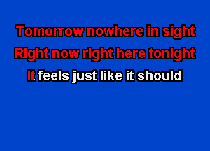 Tomorrow nowhere in sight
Right now right here tonight

It feels just like it should