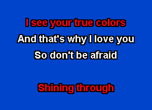 I see your true colors
And that's why I love you
So don't be afraid

Shining through