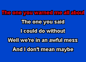 The one you warned me all about
The one you said
I could do without
Well we're in an awful mess

And I don1 mean maybe