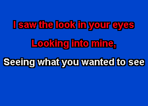 I saw the look in your eyes

Looking into mine,

Seeing what you wanted to see