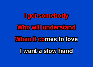 I got somebody

Who will understand
When it comes to love

I want a slow hand