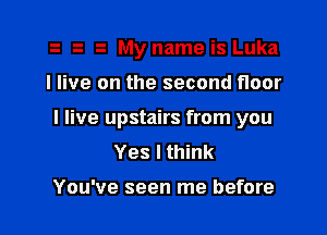 ti My name is Luka

I live on the second floor

I live upstairs from you
Yes I think

You've seen me before