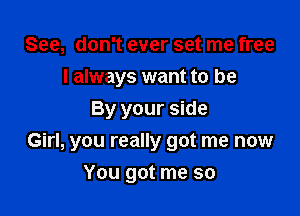 See, don't ever set me free
I always want to be
By your side

Girl, you really got me now
You got me so