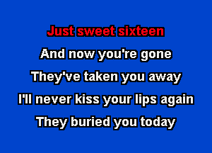 Just sweet sixteen
And now you're gone
They've taken you away

I'll never kiss your lips again

They buried you today I