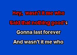 Hey, wasn't it me who

Said that nothing good's

Gonna last forever

And wasn't it me who