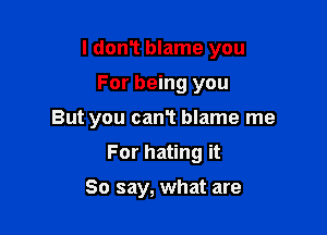 ldonT blame you

For being you
But you canT blame me
For hating it

So say, what are