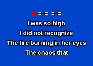 l was so high
I did not recognize

The fire burning in her eyes
The chaos that