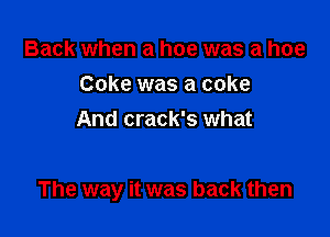 Back when a hoe was a hoe
Coke was a coke
And crack's what

The way it was back then