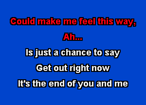 Could make me feel this way,
Ah...
ls just a chance to say

Get out right now

It's the end of you and me