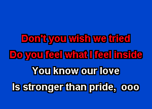 Don't you wish we tried

Do you feel what I feel inside

You know our love
ls stronger than pride, ooo