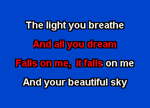 The light you breathe
And all you dream

Falls on me, it falls on me

And your beautiful sky