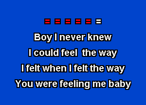 Boy I never knew

I could feel the way
I felt when I felt the way
You were feeling me baby