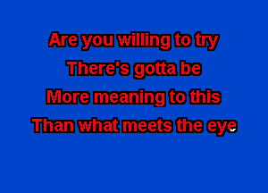 Are you willing to try
There's gotta be

More meaning to this
Than what meets the eye