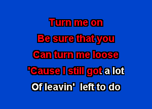 Turn me on
Be sure that you

Can turn me loose
'Cause I still got a lot
Of Ieavin' left to do