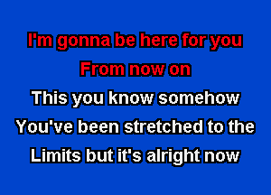 I'm gonna be here for you
From now on
This you know somehow
You've been stretched to the
Limits but it's alright now