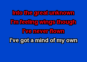 Into the great unknown
I'm feeling wings though

I've never flown
I've got a mind of my own