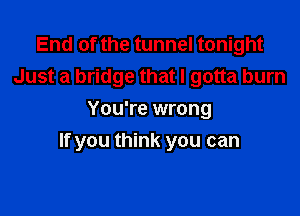 End of the tunnel tonight
Just a bridge that I gotta burn

You're wrong
If you think you can