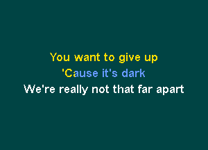 You want to give up
'Cause it's dark

We're really not that far apart