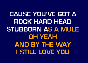 CAUSE YOU'VE GOT A
ROCK HARD HEAD
STUBBORN AS A MULE
OH YEAH
AND BY THE WAY
I STILL LOVE YOU