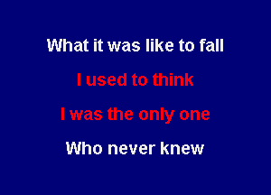 What it was like to fall
I used to think

I was the only one

Who never knew