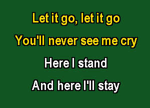 Let it go, let it go

You'll never see me cry

Here I stand

And here I'll stay