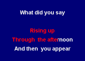 What did you say

Rising up
Through the afternoon

And then you appear