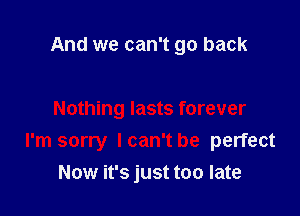 And we can't go back

Nothing lasts forever
I'm sorry Ican't be perfect
Now it's just too late