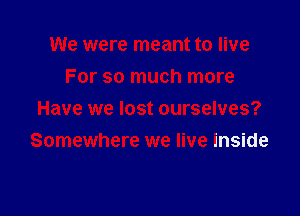 We were meant to live
For so much more
Have we lost ourselves?

Somewhere we live inside