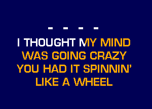 I THOUGHT MY MIND
WAS GOING CRAZY
YOU HAD IT SPINNIN'
LIKE A WHEEL