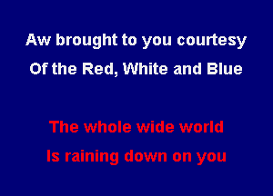 Aw brought to you courtesy
Of the Red, White and Blue

The whole wide world

Is raining down on you