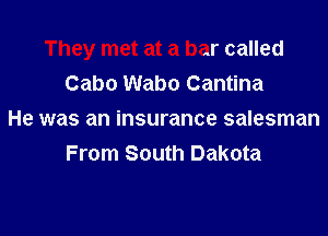 They met at a bar called
Cabo Wabo Cantina

He was an insurance salesman
From South Dakota