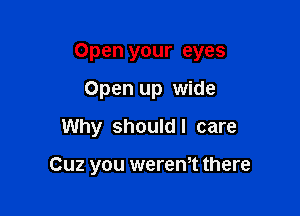 Open your eyes
Open up wide

Why should I care

Cuz you weren,t there