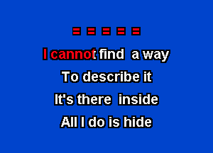 I cannot find a way

To describe it
It's there inside
All I do is hide