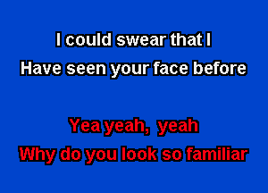 I could swear that I
Have seen your face before

Yea yeah, yeah
Why do you look so familiar