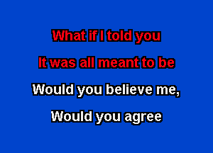 What if I told you
It was all meant to be

Would you believe me,

Would you agree