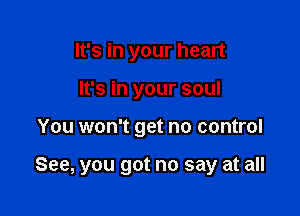 It's in your heart
It's in your soul

You won't get no control

See, you got no say at all