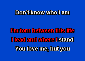 Dom know who I am

Pm torn between this life
I lead and where I stand
You love me, but you