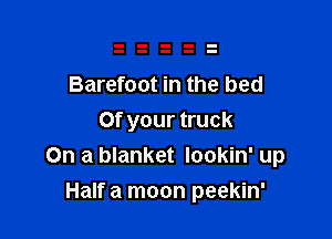 Barefoot in the bed
Of your truck
On a blanket Iookin' up

Half a moon peekin'