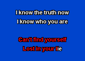 I know the truth now
lknow who you are

Can't find yourself

Lost in your lie