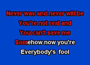 Never was and never will be
You're not real and
You can't save me

Somehow now you're
Everybody's fool