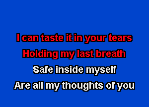 I can taste it in your tears

Holding my last breath
Safe inside myself
Are all my thoughts of you