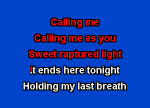 Calling me
Calling me as you

Sweet raptured light
It ends here tonight
Holding my last breath